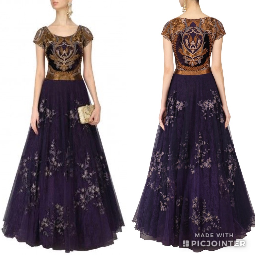 KARTIKEYA CHARCOAL THREAD EMBROIDERED FLARED GOWN